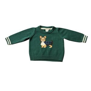 Janie and Jack Green Sweater with Corgi Motif Size 3-6 Months